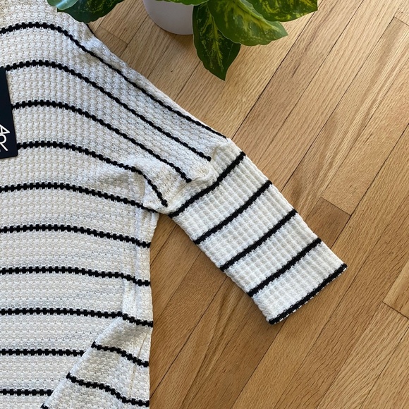 NWT Chaser Waffle Knit Striped Half Sleeve Oversized Hi-Low Ivory Top Size M - Picture 4 of 10